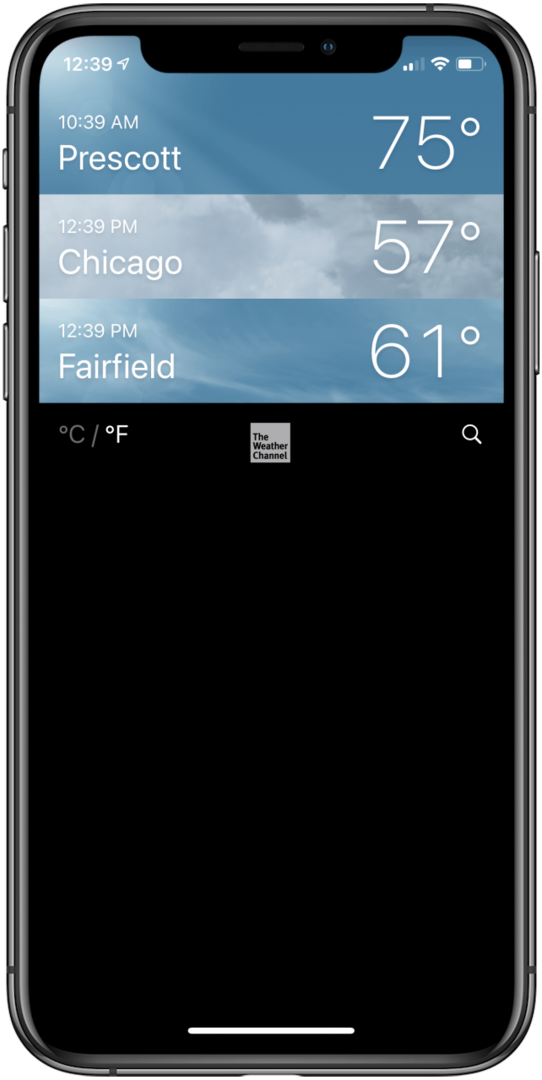 デフォルトの場所の天気アプリ