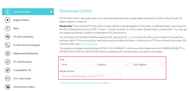 ป้อนรุ่นของอแด็ปเตอร์ WiFi ของคุณ