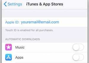Διεύθυνση email Apple ID στις ρυθμίσεις iOS.