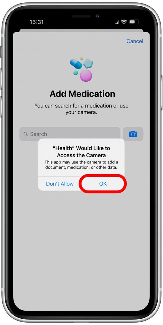 Prvi put kad to učinite, morat ćete dati kameri pristup svojoj kameri. Dodirnite OK.