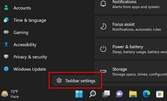 Tehtäväpalkin asetukset Windows 11