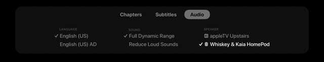 Menu dell'altoparlante di Apple TV