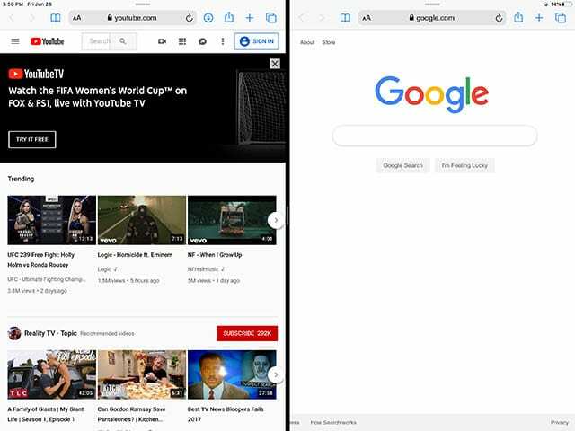 सफारी iPadOS - स्प्लिट व्यू