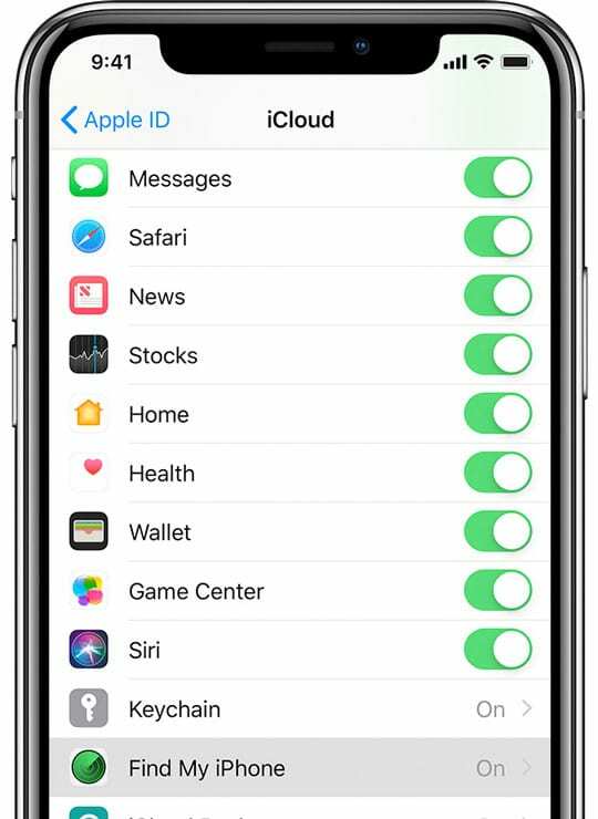 pronađi moje iPhone postavke u iCloud postavkama Apple ID na iPhoneu iOS 12