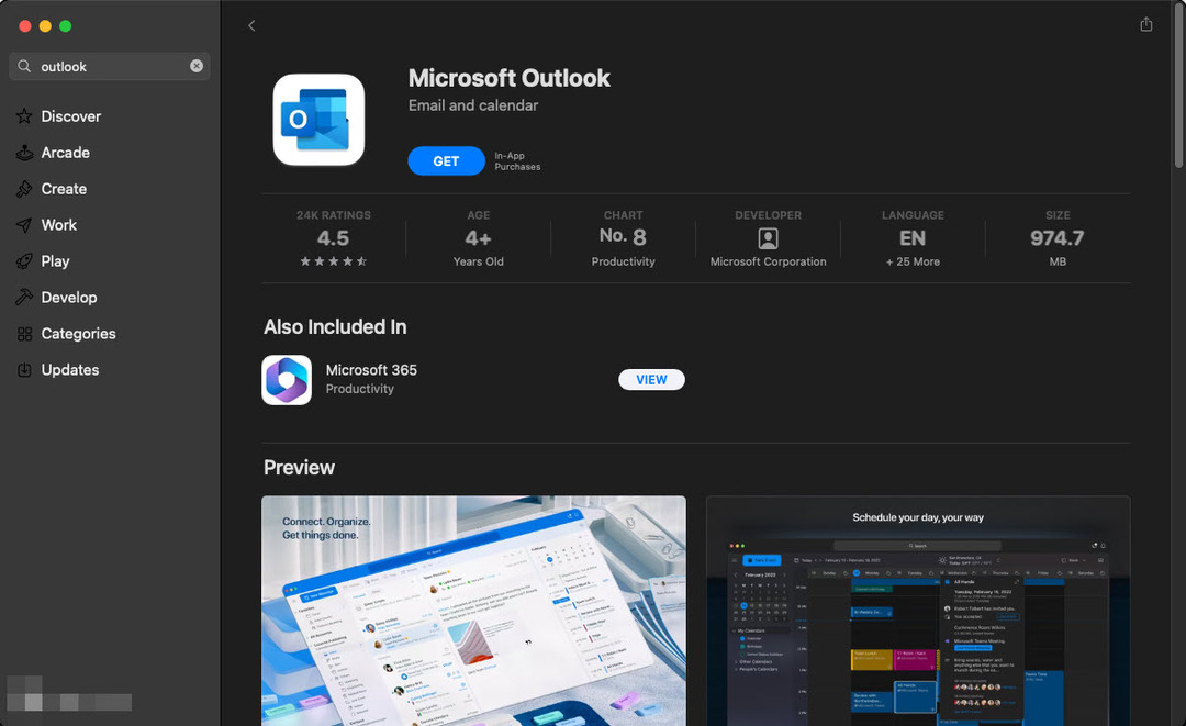 ახალი Outlook Mac-ისთვის App Store-ზე