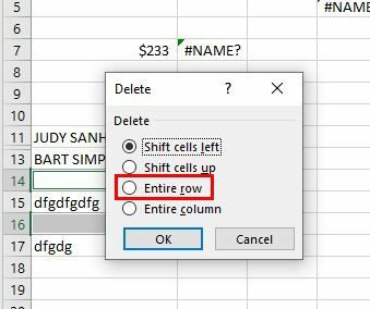 Izbriši red Excel