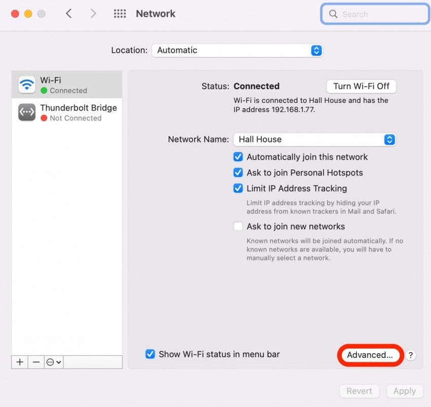 Olvídese de la red Wi-Fi paso 5: haga clic en avanzado