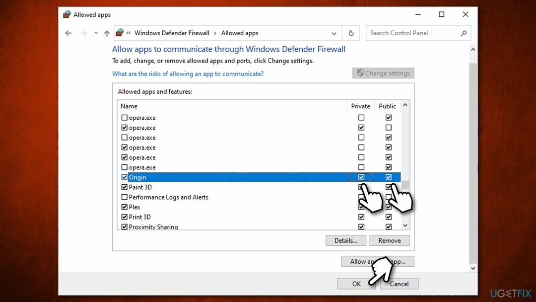 Permitir origen a través del firewall