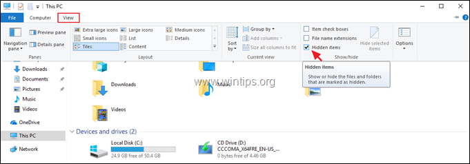 Kako pogledati skrivene datoteke Windows 108