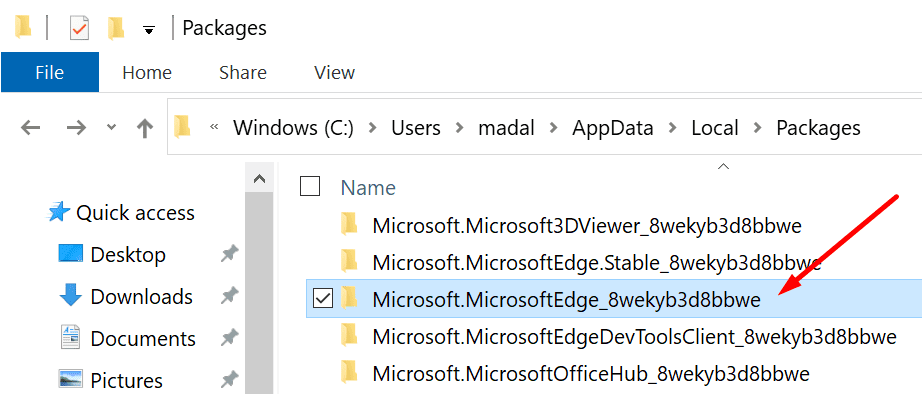 dossier de données Microsoft Edge