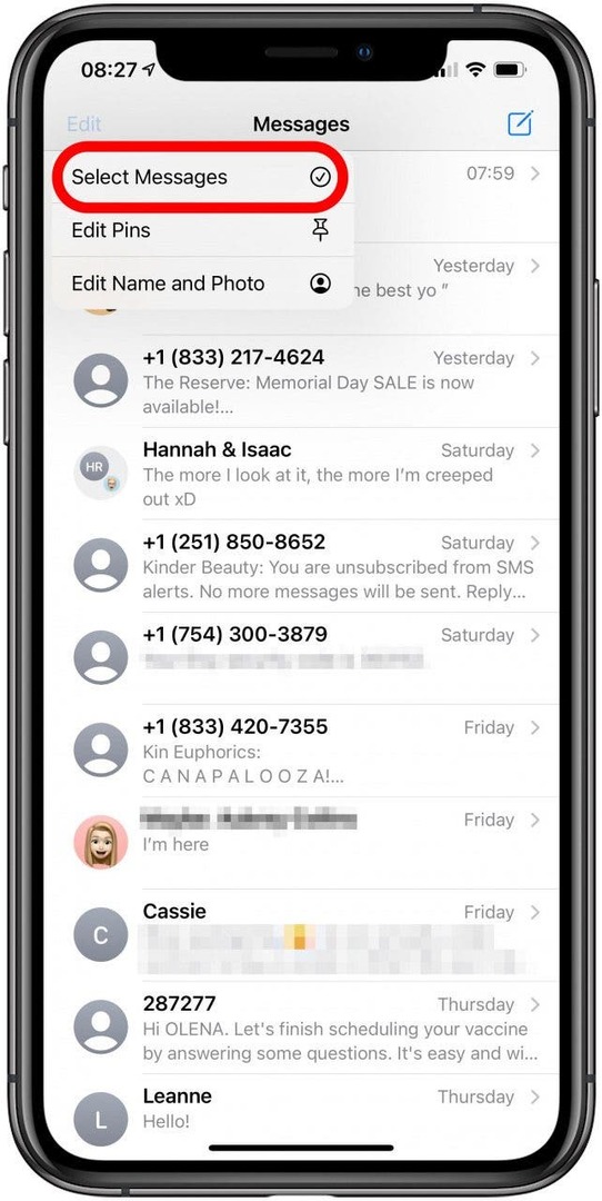 Atingeți Selectați mesaje.
