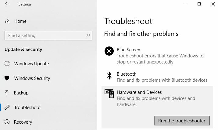 fai clic su Esegui lo strumento di risoluzione dei problemi