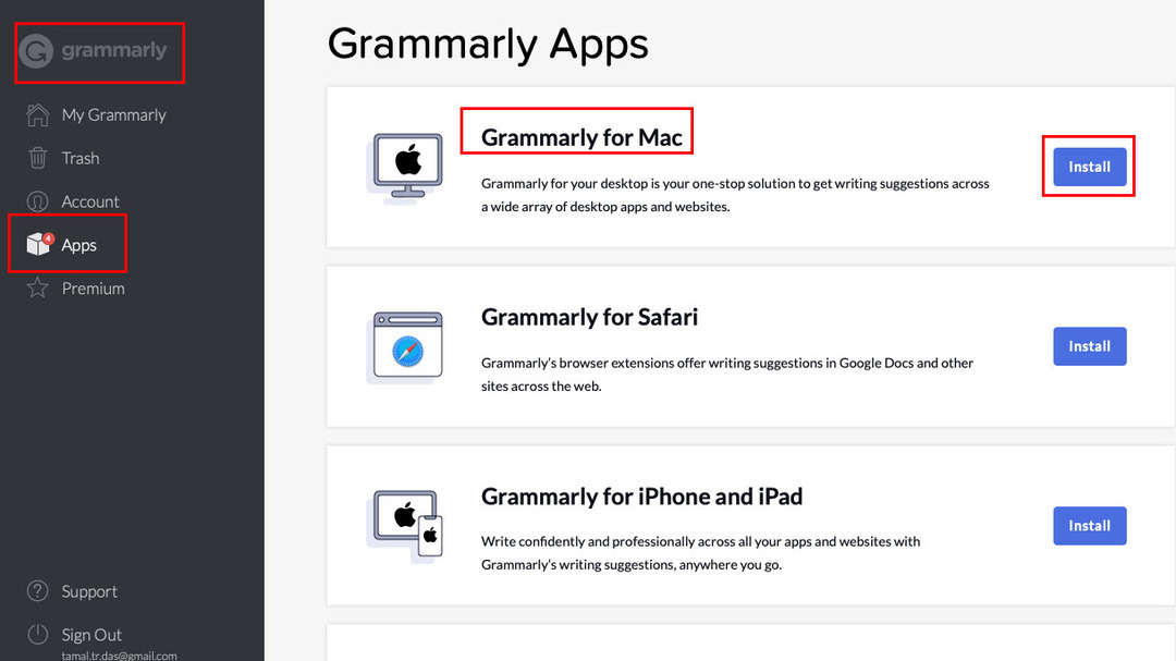 Dodajte Grammarly v Word Mac iz razdelka aplikacij spletne aplikacije Grammarly