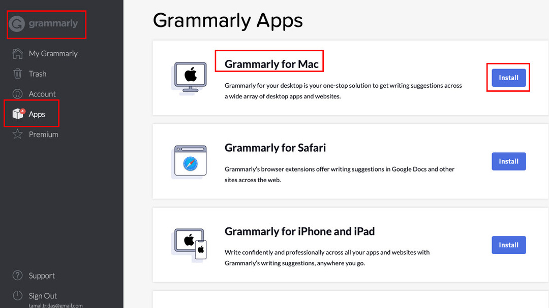 Føj Grammarly til Word Mac fra Grammarly Web-appens App-sektion