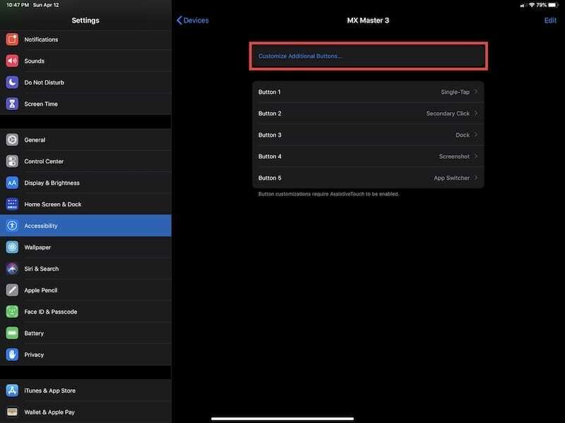 Προσαρμόστε πρόσθετα κουμπιά ποντικιού iPad