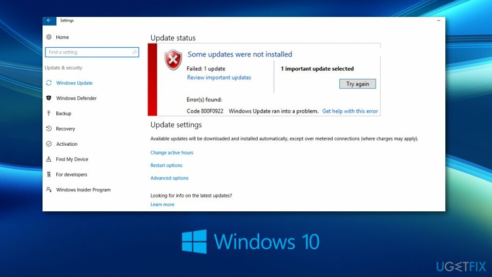Ret Windows 10 Update Error Code 0x800F0922