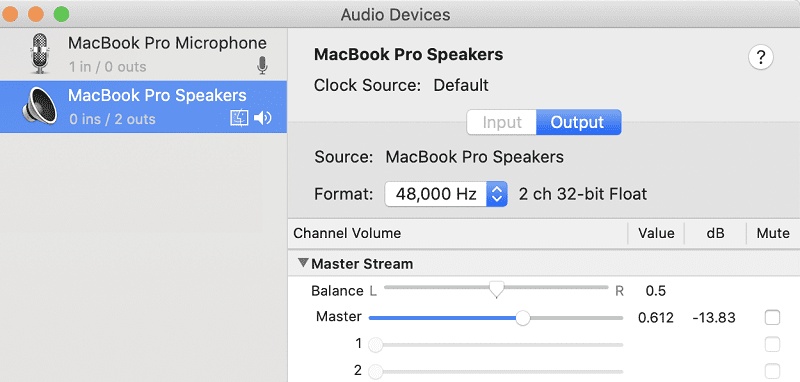 macbook høyttalere 48kHz format