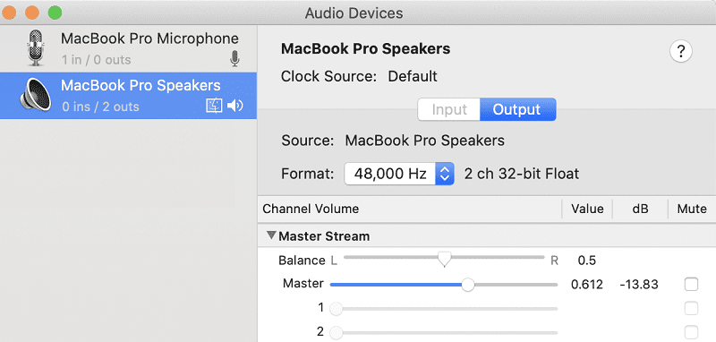 formato de alto-falantes macbook 48kHz