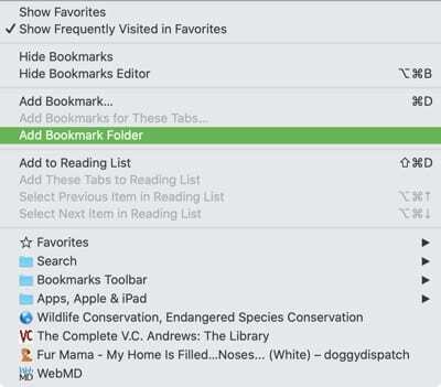 Creați un folder de marcaje Safari Mac