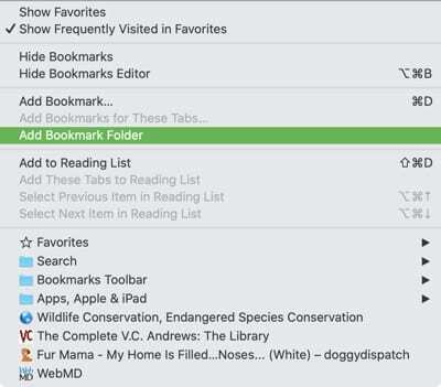 Skapa bokmärkesmapp Safari Mac