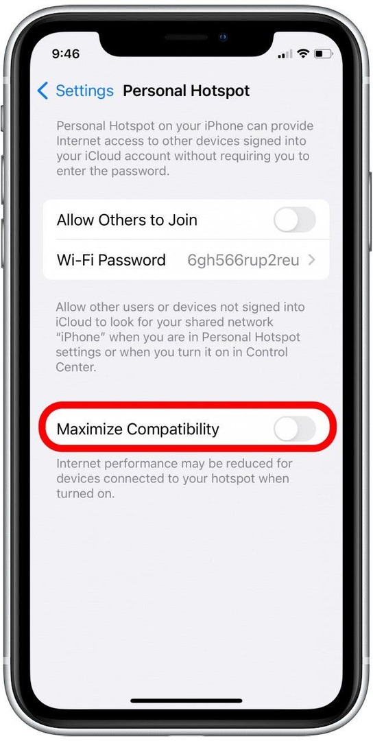 Toque para activar Maximizar compatibilidad. Así es como hacer que el punto de acceso del teléfono sea más rápido.