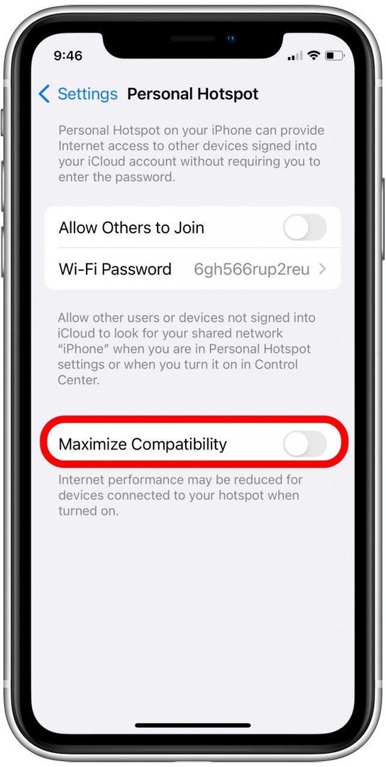 Ketuk untuk mengaktifkan Maksimalkan Kompatibilitas. Ini adalah cara membuat hot spot ponsel lebih cepat.