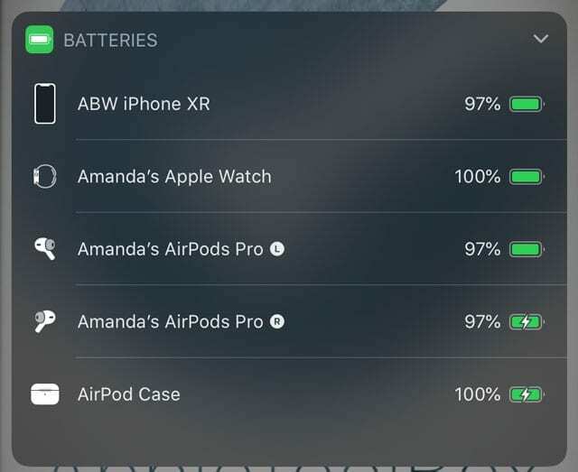 toon de huidige batterijstatus van links, rechts en de Airpods Case