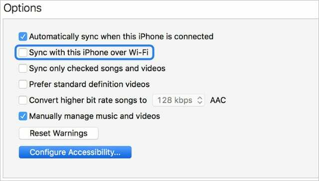 iTunes iespēja sinhronizēt iPhone, izmantojot Wi-Fi