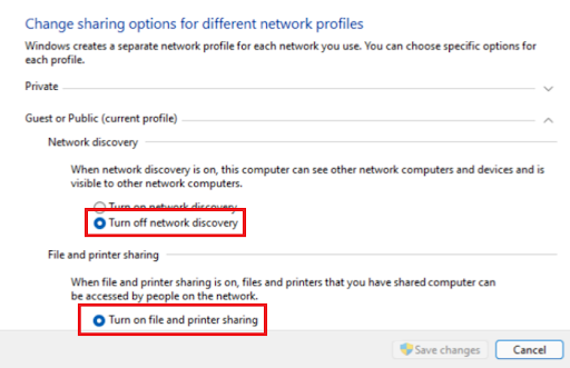 Ενεργοποιήστε το Network Discovery και την κοινή χρήση εκτυπωτή