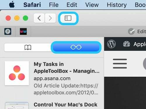 Screenshot di Safari in macOS durante la navigazione nell'elenco di lettura