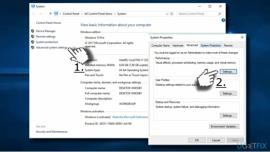 Navegue até as configurações avançadas do sistema