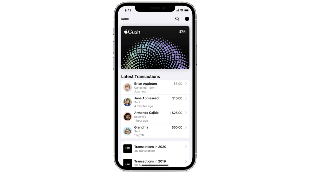 Transactions par carte Apple Cash