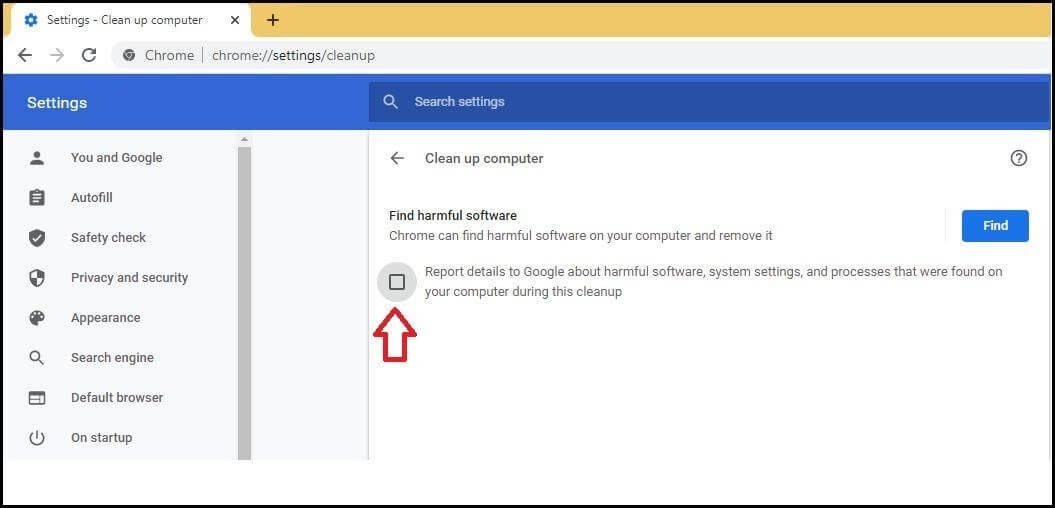 Chrome सेटिंग का उपयोग करके सॉफ़्टवेयर रिपोर्टर टूल अक्षम करें - 2