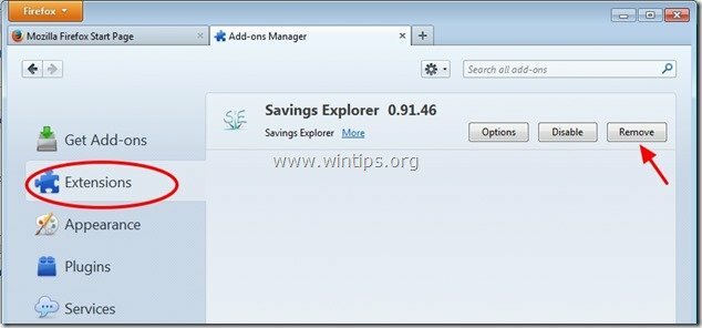 rimuovere il risparmio explorer firefox