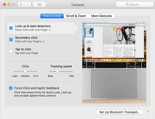 setările trackpad-ului mac