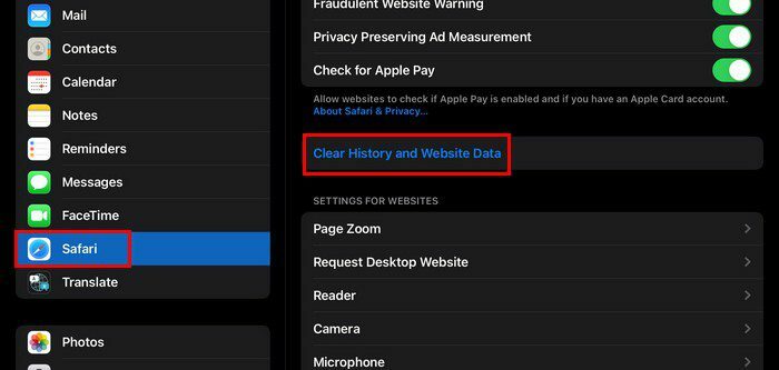 Setări iPad Ștergeți datele site-ului