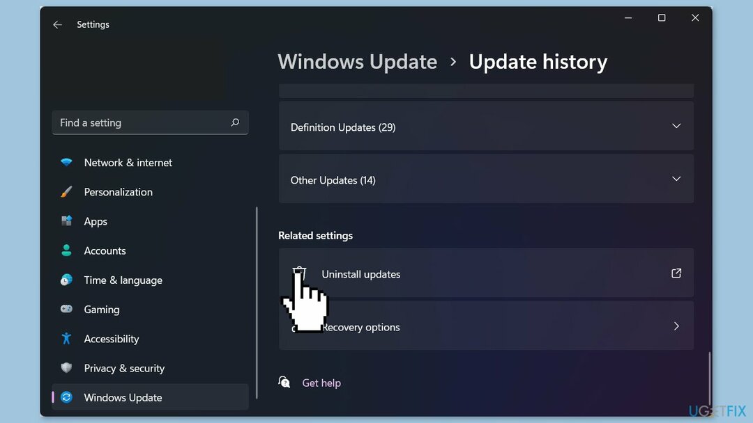 ถอนการติดตั้ง Windows Update ล่าสุด