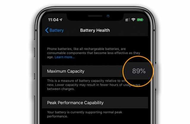 Capacità massima della batteria dell'iPhone per la salute della batteria