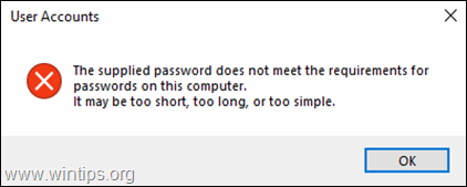 FIX: आपूर्ति किया गया पासवर्ड Windows 10 पर पासवर्ड की आवश्यकताओं को पूरा नहीं करता है 