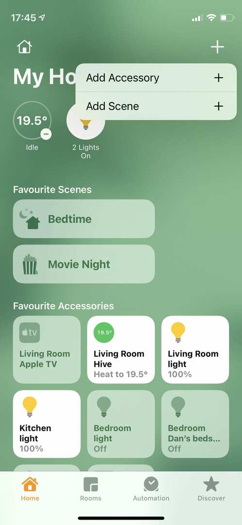 Optie Accessoire of Scène toevoegen in de Home-app
