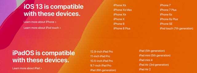 Gerätekompatibilität für iOS 13 und iPadOS