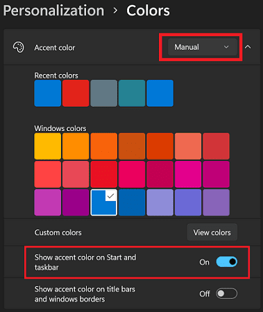 Windows-11-Akzent-Farbeinstellungen