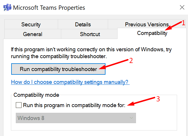 paleiskite suderinamumo trikčių šalinimo priemonę „Microsoft Teams“.