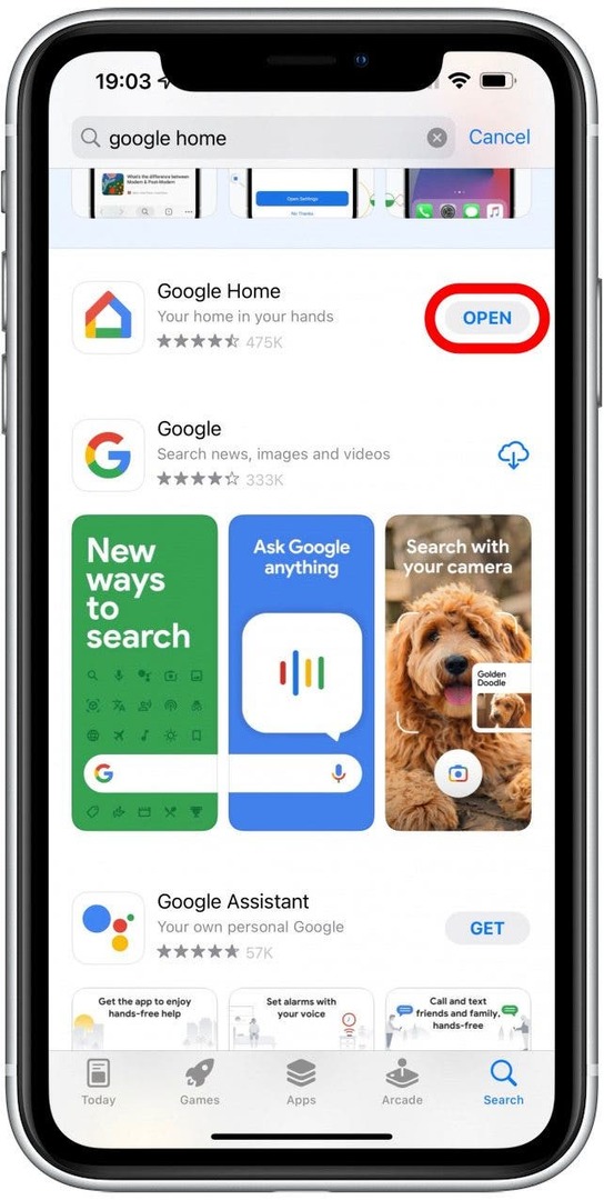 Lejupielādējiet Google sākumlapu no App Store un atveriet to — spoguļojiet iphone televizoram