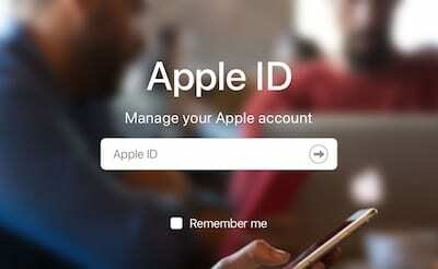 Apple ID pieteikšanās tīmekļa lapas ekrānuzņēmums