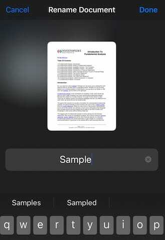 Redenumiți documentul în aplicația Fișiere de pe iPadOS