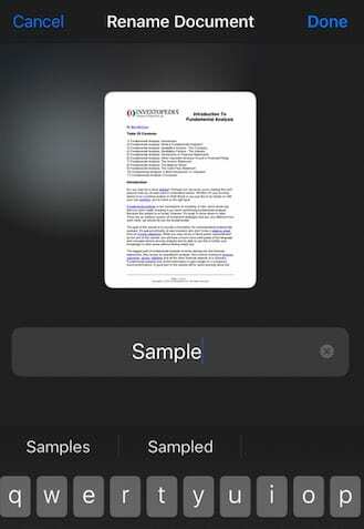 Nimeä asiakirja uudelleen iPadOS: n Files-sovelluksessa