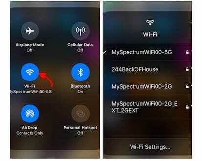 iOS 13 Vezérlőközpont Wi-Fi hozzáférés