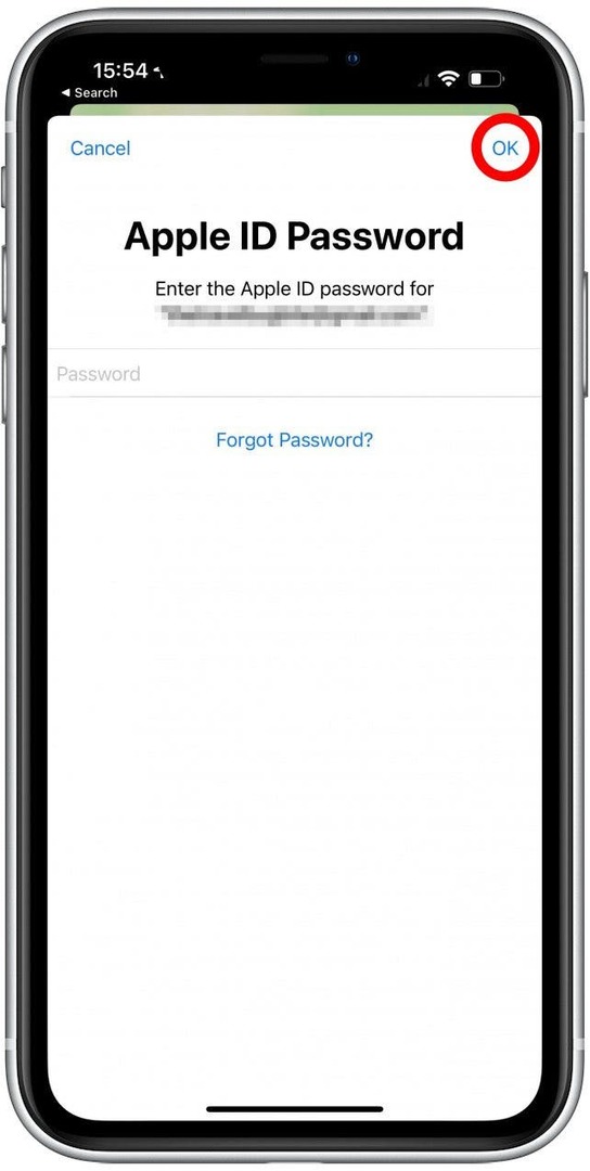 आपको अपना ऐप्पल आईडी पासवर्ड दर्ज करना होगा और ओके पर टैप करना होगा।