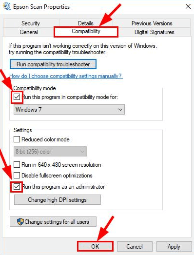 Propriétés de numérisation Epson